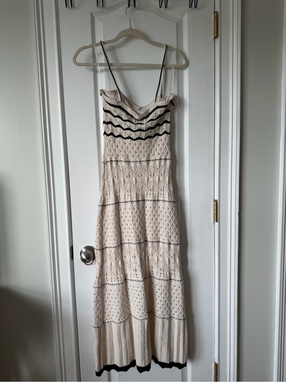 Olive & Oak ivory Crochet Maxi Dress with Black Trim - Picture 3 of 6